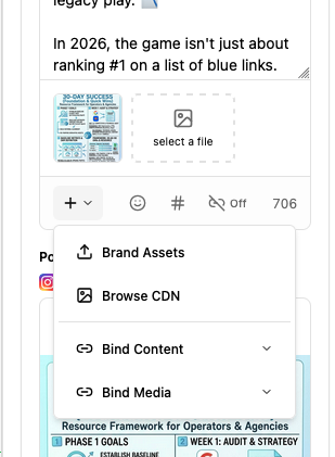 GHL Social Planner Dashboard showing a scheduled post from Growthub